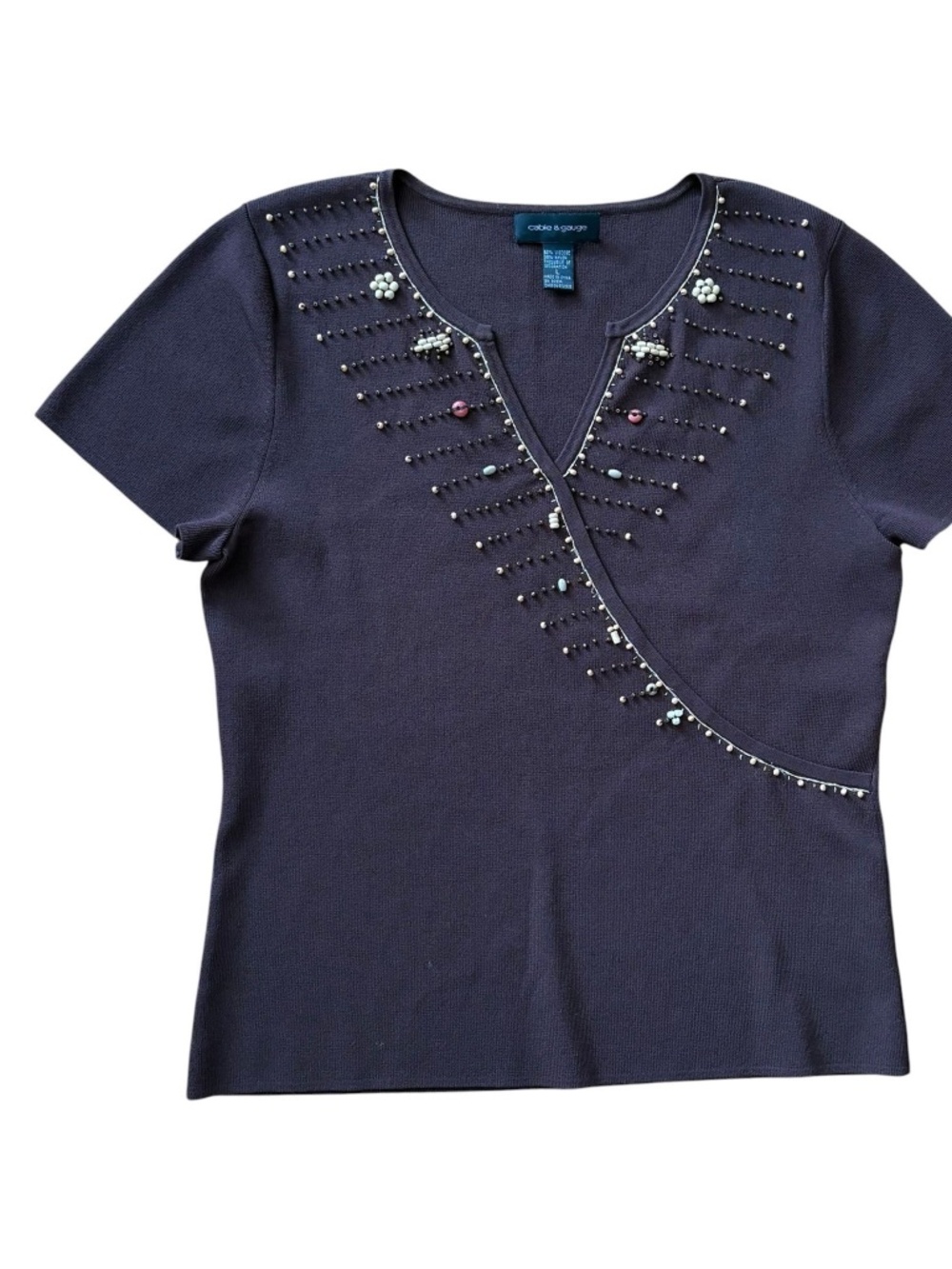 Cable & Gauge Beaded Boho Brown Top